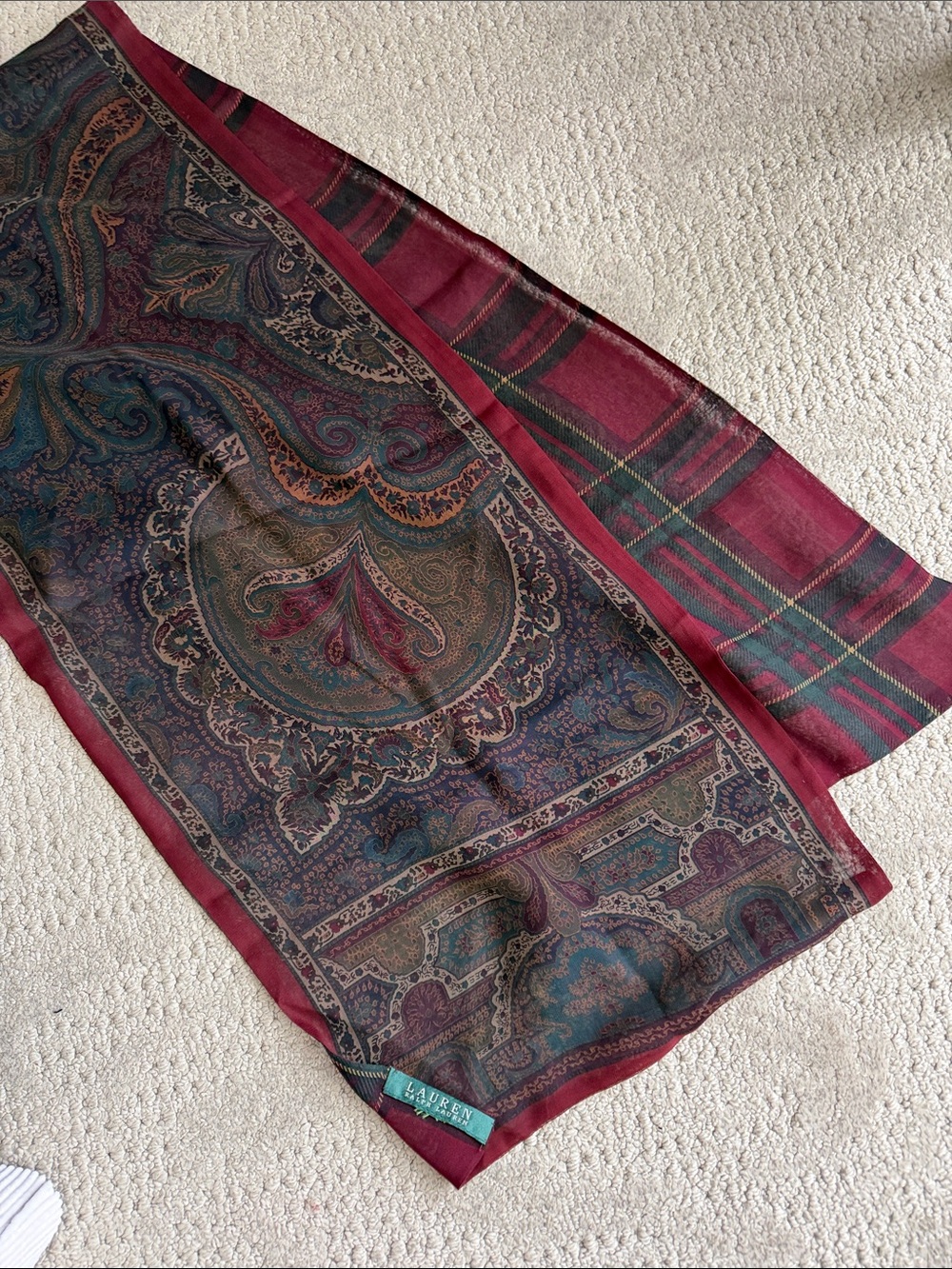 Vintage Ralph Lauren Burgundy and Brown Scarf